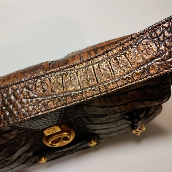 Gorgeous croc embossed leather suede shoulder bag brown - Picture 9 of 16